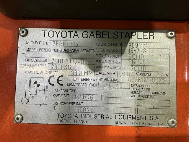 2007 toyota 7fbest15 vorkheftruck - afbeelding 7 van  10