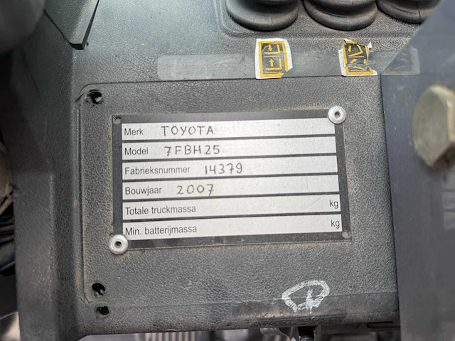 2007 toyota 7fbh25 vorkheftruck - afbeelding 3 van  17