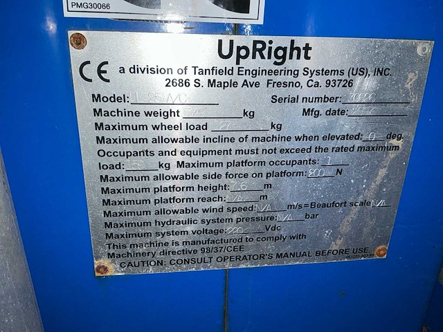 2007 upright ll25 a-c hoogwerker - afbeelding 7 van  14