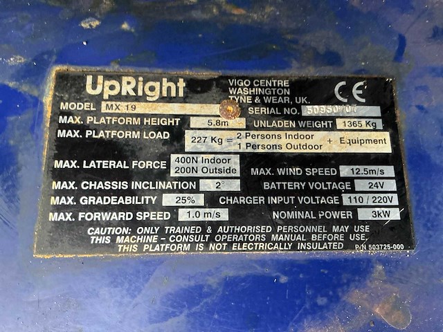 2007 upright mx 19 hoogwerker - afbeelding 7 van  15