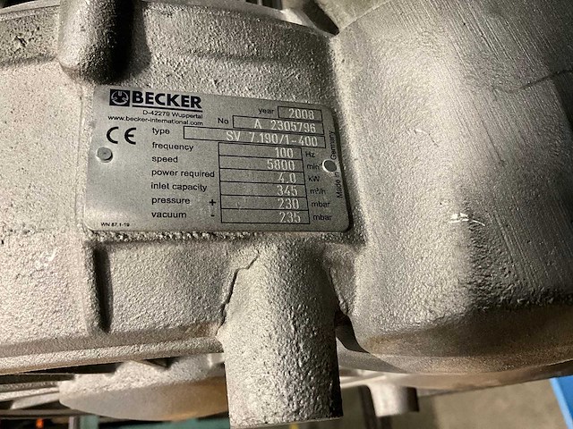 2008 becker sv 7.190/1-400 vacuümpomp - afbeelding 4 van  5