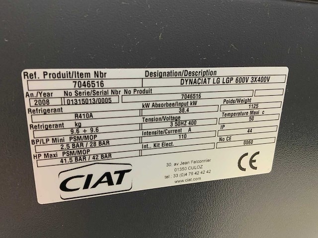 2008 dynaciat lg lgp 600v chiller (c) - afbeelding 12 van  12