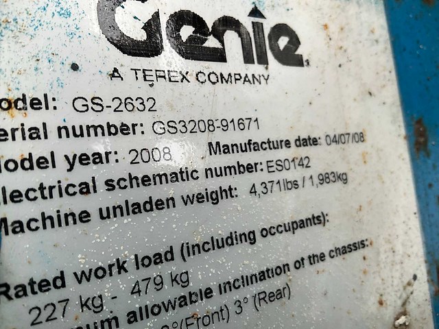2008 genie gs-2632 hoogwerker - afbeelding 5 van  13