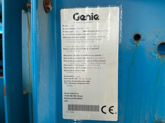 2008 genie s-45 4x4 telescoophoogwerker – 15,7 m werkhoogte - afbeelding 28 van  34