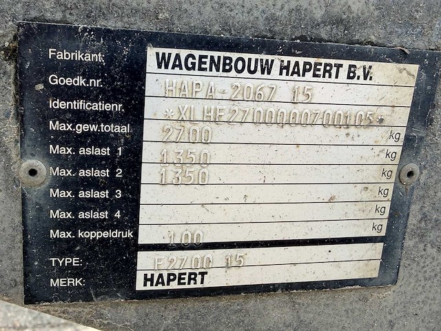 2008 hapert f2700 kipper aanhangwagen - afbeelding 3 van  14
