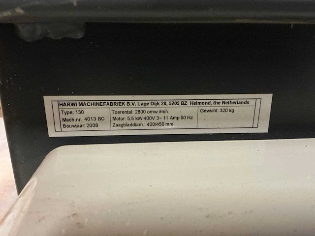 2008 harwi 130 tafelcirkelzaagmachine - afbeelding 6 van  7