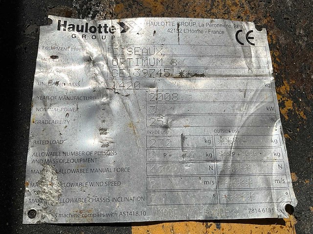 2008 haulotte optimum 8 hoogwerker - afbeelding 2 van  10