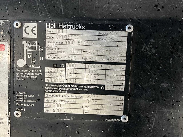 2008 heli cpd15 vorkheftruck - afbeelding 8 van  16