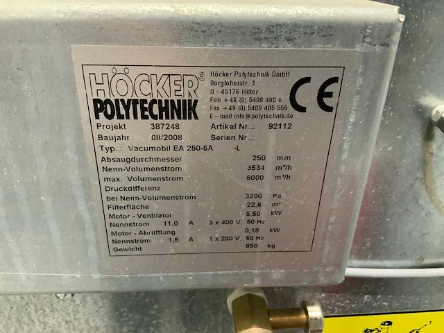 2008 hocker polytechnik vacumobile e.a. 250 5a afzuiginstallatie - afbeelding 5 van  10