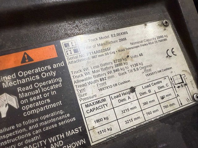 2008 hyster e2.00xms vorkheftruck - accu 2024 (2000kg) - afbeelding 14 van  15