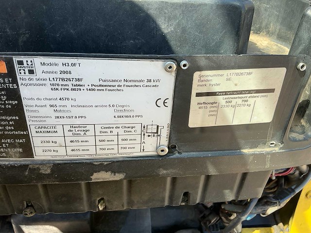2008 hyster h3.0ft vorkheftruck - afbeelding 13 van  22