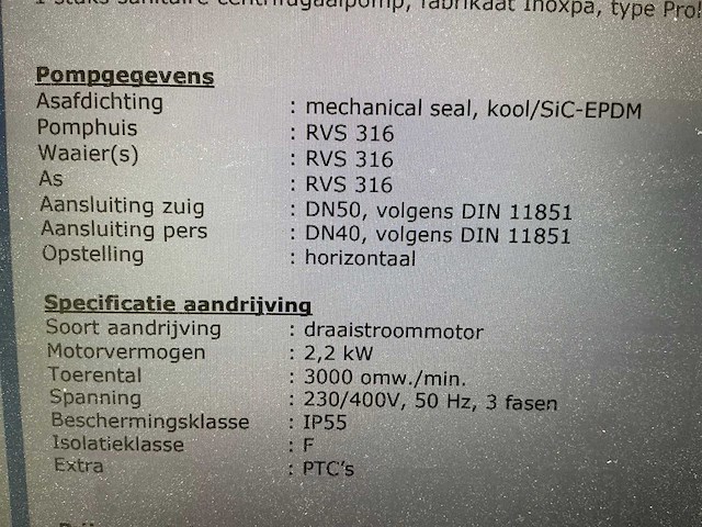 2008 inoxpa prolac s-20 pomp - afbeelding 5 van  5