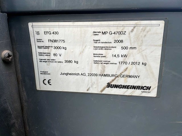 2008 jungheinrich efg 430 vorkheftruck - afbeelding 14 van  22