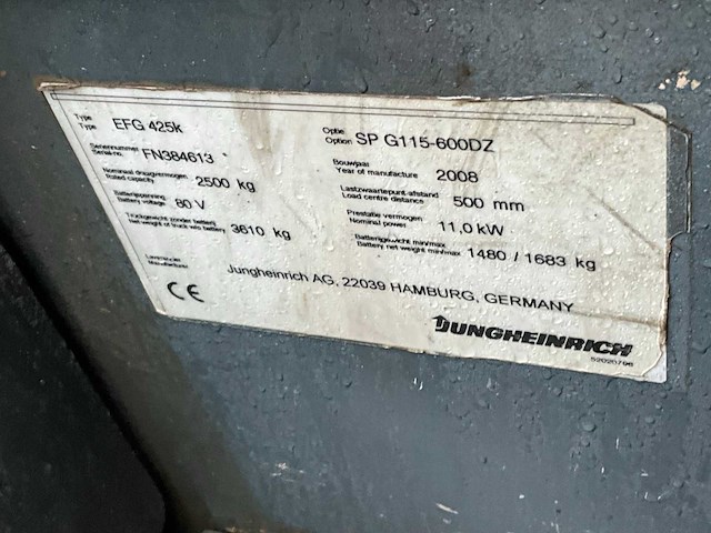 2008 jungheinrich efg425k vorkheftruck - afbeelding 19 van  26
