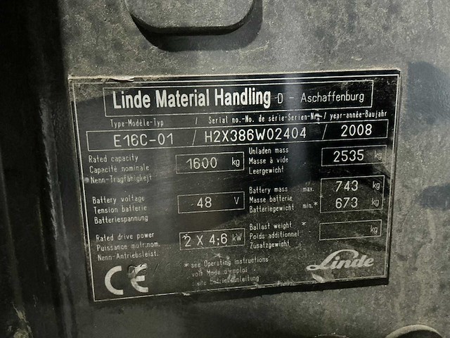 2008 linde e16c vorkheftruck - afbeelding 8 van  11