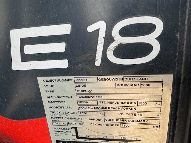 2008 linde e18ph vorkheftruck - afbeelding 1 van  3