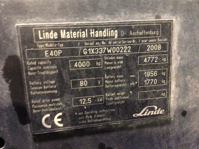 2008 linde e40p vorkheftruck - afbeelding 8 van  18