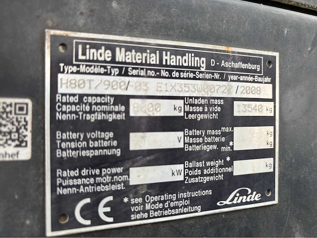 2008 linde h80t vorkheftruck - afbeelding 35 van  40