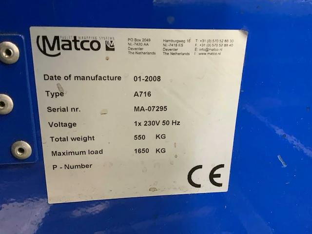 2008 matco a716 palletfoliewikkelaar - afbeelding 5 van  8