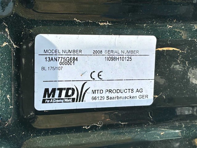 2008 mtd bolens bl 175/107 t zitmaaier - afbeelding 10 van  14