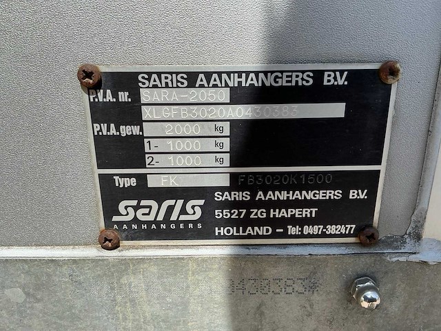 2008 saris fk sara-2500 aanhangwagen - afbeelding 8 van  16