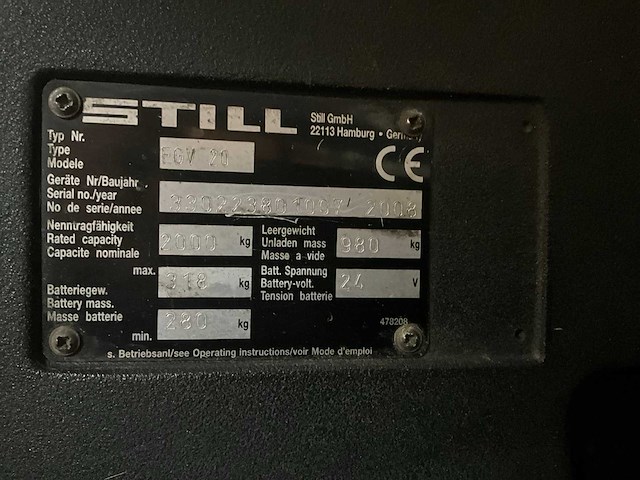 2008 still egv 20 elektrische palletwagen - afbeelding 11 van  11