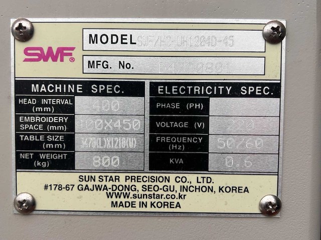 2008 swf hc-uh1204d-45 borduurmachine - afbeelding 4 van  8