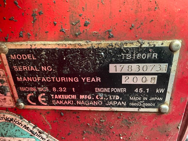 2008 takeuchi tb 180fr midigraafmachine - afbeelding 39 van  44