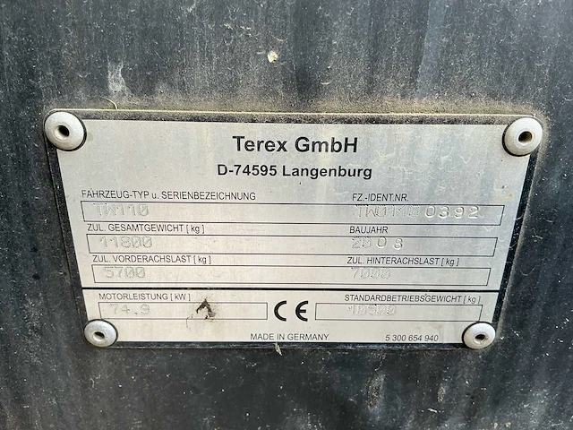 2008 terex tw110 banden graafmachine - afbeelding 50 van  50