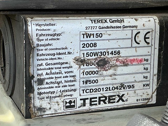 2008 terex tw150 banden graafmachine - afbeelding 40 van  45