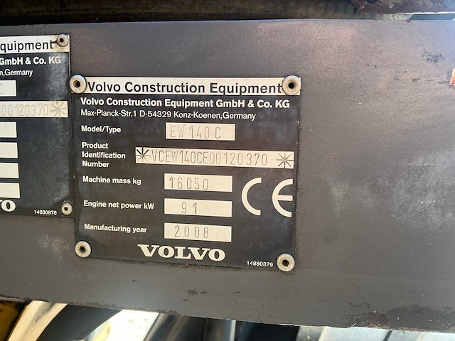2008 volvo ew140c banden graafmachine met kanteljuk en rotator - afbeelding 16 van  50