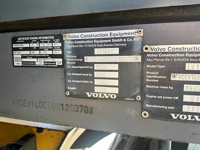 2008 volvo ew140c banden graafmachine met kanteljuk en rotator - afbeelding 17 van  50
