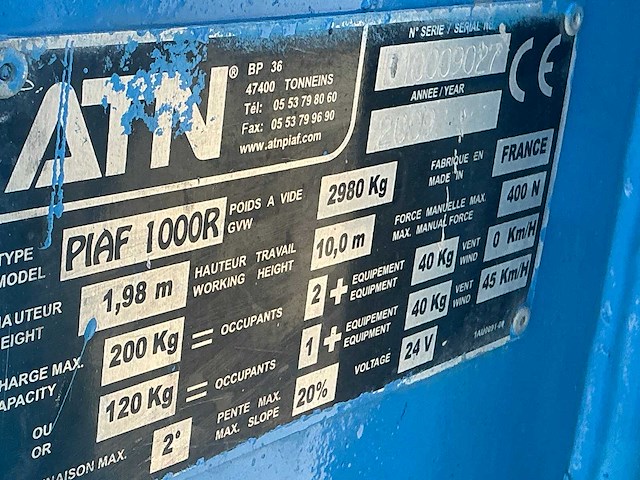 2009 atn piaf 1000r hoogwerker - afbeelding 10 van  13