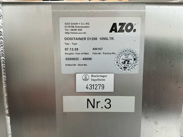 2009 azo dositainer d1200 1090ltr. opslagtank - afbeelding 7 van  10