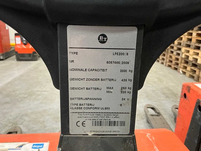 2009 bt lpe200/8 meerijpallettruck - afbeelding 7 van  7