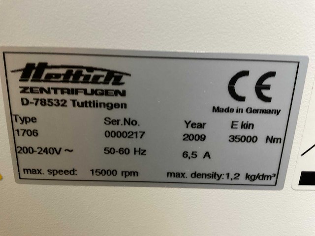 2009 hettich rotina 380r / 1706 centrifuge - afbeelding 8 van  8