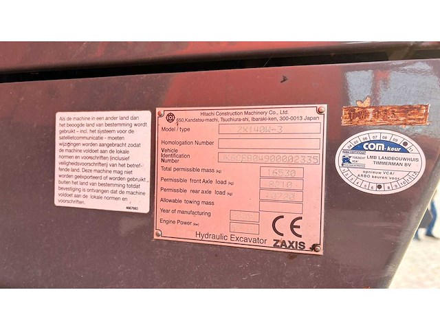 2009 hitachi zx140w-3 banden graafmachine - afbeelding 11 van  19
