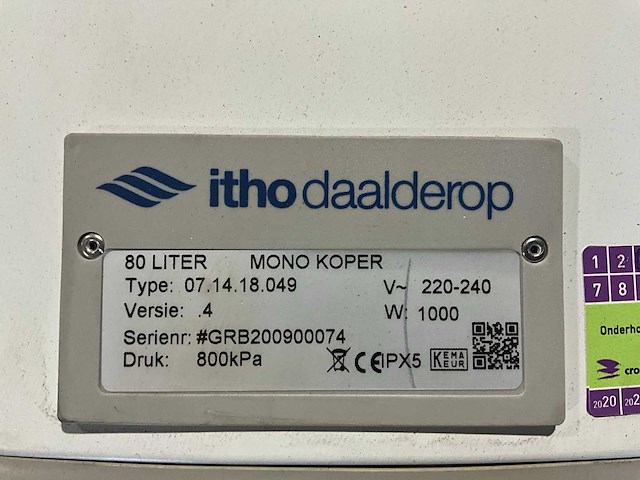 2009 itho daalderop mono koper 14.18.049 80 liter elektrische boiler - afbeelding 7 van  7
