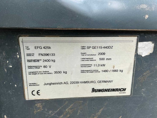 2009 jungheinrich efg425k vorkheftruck - afbeelding 4 van  12