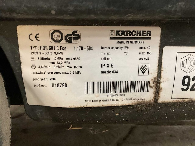 2009 kärcher hds601 c eco hogedrukreiniger - afbeelding 4 van  8