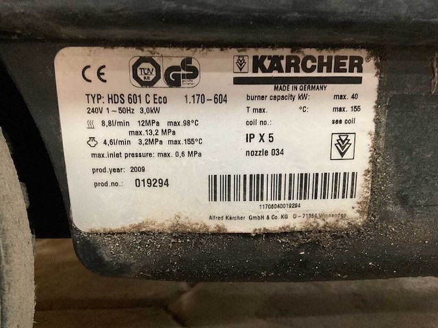 2009 kärcher hds601 c eco hogedrukreiniger - afbeelding 7 van  9