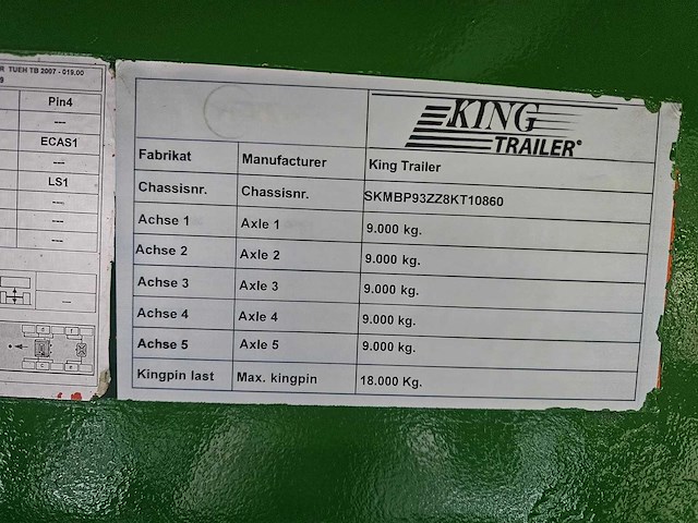 2009 king bp/5 5-assige ballastoplegger – 52.500 kg laadvermogen – tridec gestuurd - afbeelding 3 van  11