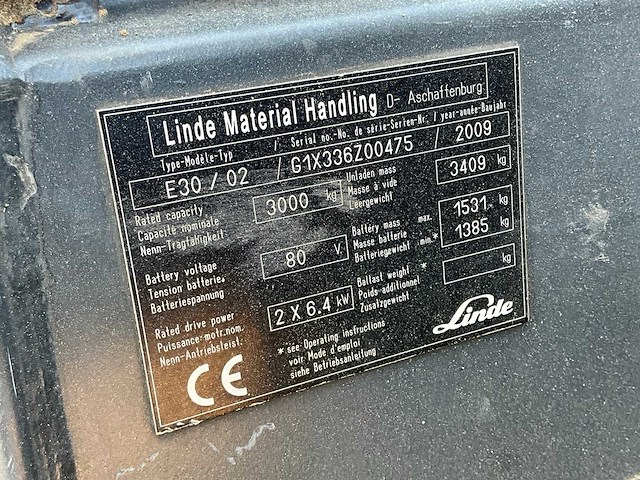 2009 linde e30 / 02 vorkheftruck - afbeelding 8 van  17