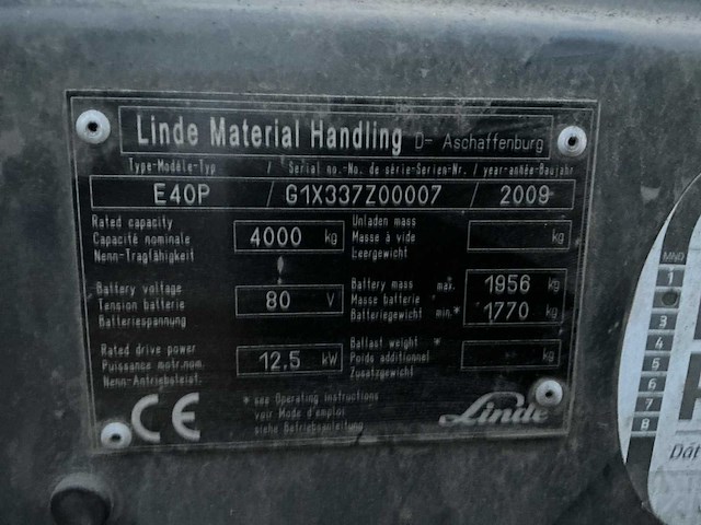 2009 linde e40 vorkheftruck - afbeelding 14 van  22