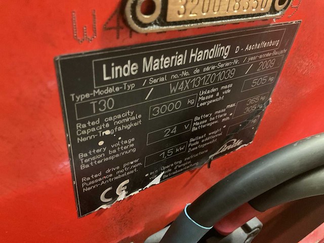 2009 linde t30 elektrische palletwagen - afbeelding 1 van  7