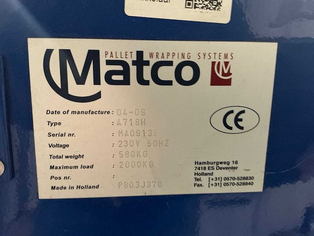 2009 matco a718h palletfoliewikkelaar - afbeelding 3 van  11