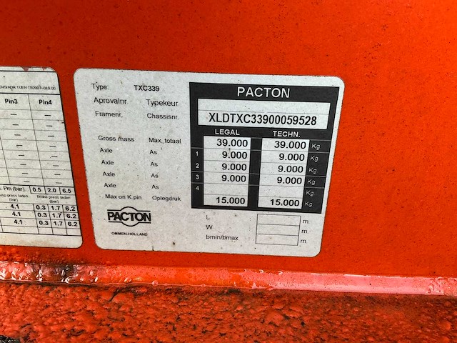 2009 pacton txc339 containerchassis oplegger - afbeelding 21 van  33