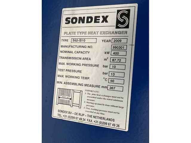 2009 sondex s62-is10 platenwarmtewisselaar - afbeelding 5 van  5