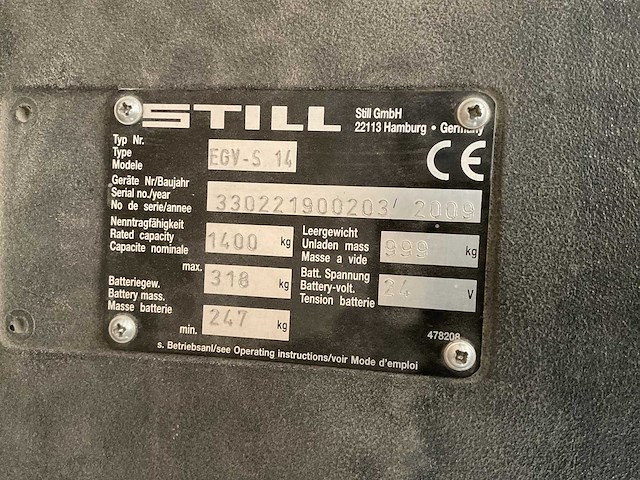 2009 still egv-s elektrische palletwagen - afbeelding 1 van  7