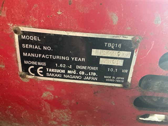 2009 takeuchi tb016 minigraafmachine - afbeelding 21 van  28